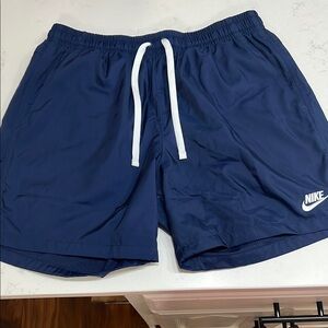 Nike Navy Blue Athletic Shorts with White Drawstring